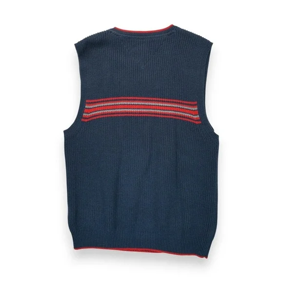 Vintage 90s‎ Tommy Hilfiger Sweater VestMen's Size L Ribbed KnitBlue V- Neck